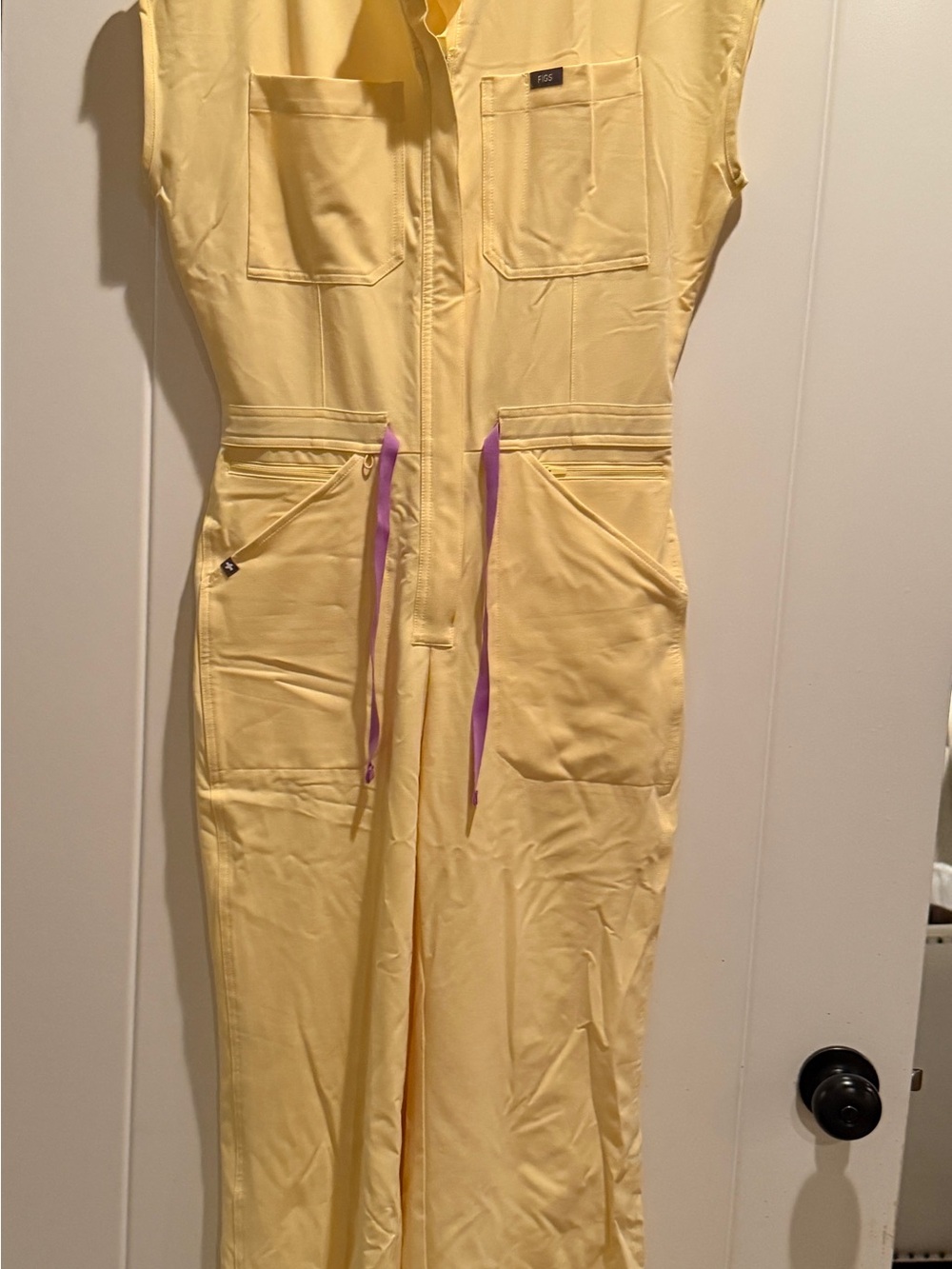 Figs Yellow Jumpsuit with Purple Drawstring